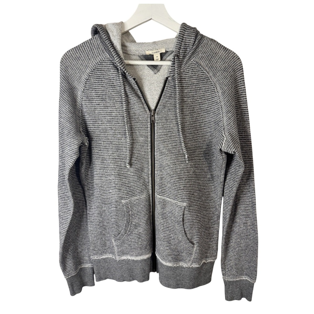 Caslon Hoodie Zip Up Striped Medium Gray Women Casual Loungewear Sweatshirt